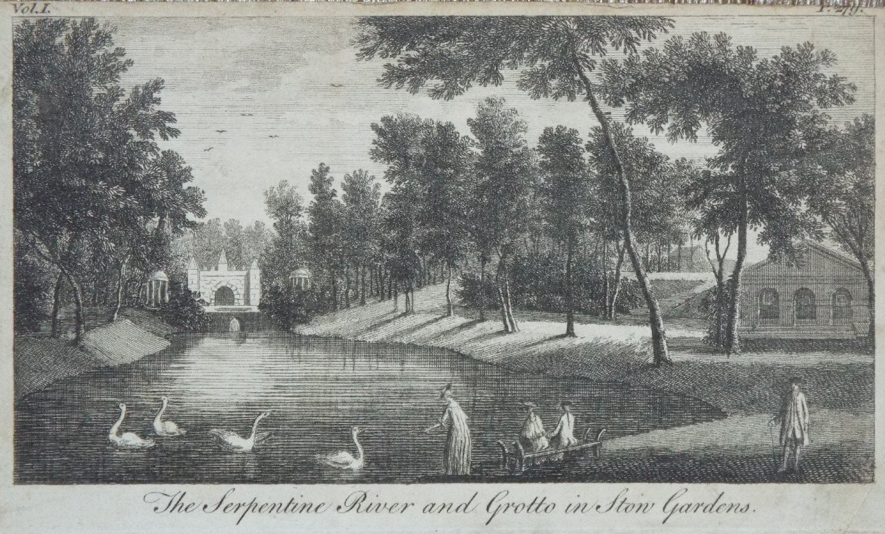 Print - The Serpentine River and Grotto in Stow Gardens.